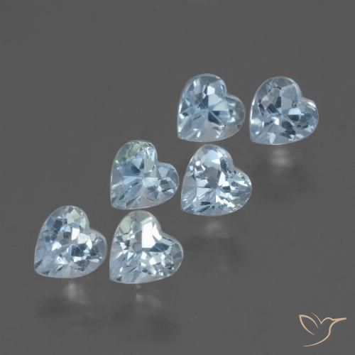 6pc Heart Facet Blue Topaz Lot from Brazil - Weight 2.08ct total / avg. 0.35ct each, Size 4.2 x 4.1mm, Color: Baby Blue, Mohs Hardness 8 suitable for daily wear jewelry, Friday Gemstone, Photo A