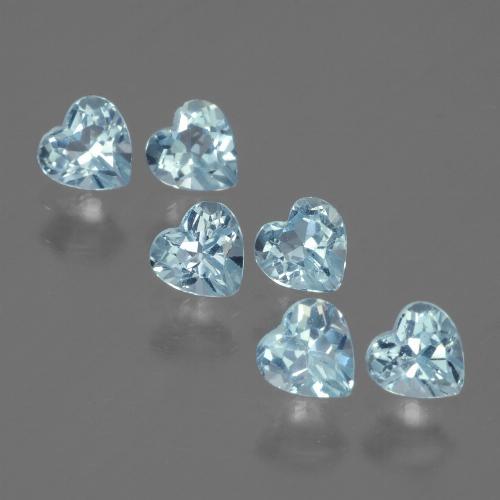6pc 3.9 x 3.9mm Heart Topaz Lot - 1.77ct total Weight / avg. 0.3ct each, Color: Baby Blue, Mohs Hardness 8 suitable for daily wear jewelry, Golden Stone, Photo A