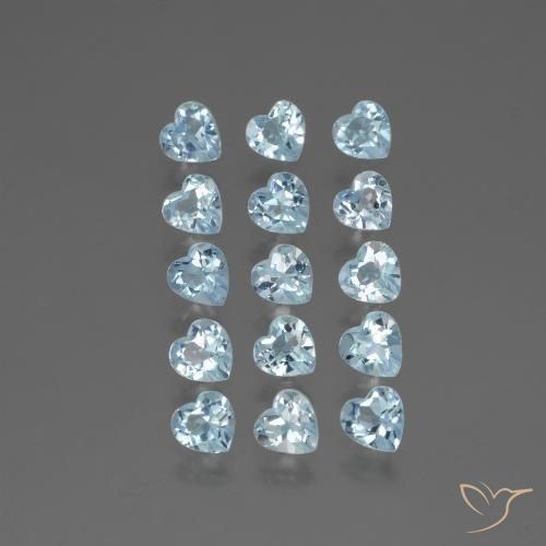Lote de 15 piezas de Topacio Celeste Corazón de Brasil - Tamaño 4,1 x 3,1mm, peso 4,2 ct en total / promedio. 0,28 ct cada uno, dureza de Mohs 8 Adecuado para joyas de uso diario, Piedra natal de noviembre, Photo A