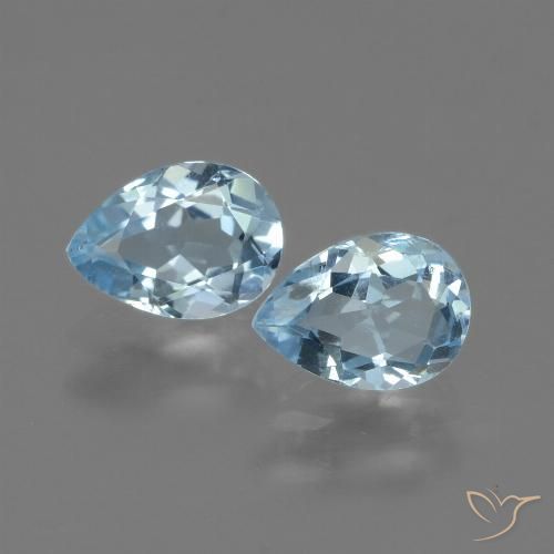 2 Stück birnenschliff blauer Topas in der Größe 6,9 x 5mm, Gewicht 1,61 ct gesamt / durchschn. Je 0,81 ct, Himmerlblau in VVS-VS Reinheit, Natürlicher Edelstein, Mohs-Härte 8 Geeignet für den täglichen Gebrauch im Schmuck , November Geburtsstein, Photo A