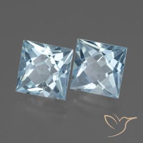 6.48 ctw Blue Topaz Stones, Natural Topaz in Princess-Cut Shape for Sale