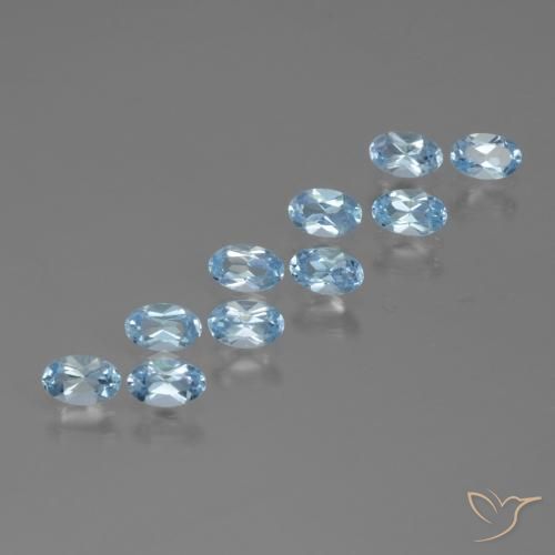 Lot de 10pcs Topazes Bleu du Brésil - Poids total 3,22 ct / moyenne 0,32 ct chacune, taille 5,2 x 3,3mm, couleur : Bleu ciel, dureté de Mohs 8 convient aux bijoux de tous les jours, pierre de sagesse, Pierre dorée, Photo A