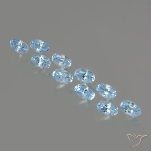 Lote de 10 piezas de Topacio Azul Forma ovalada de Brasil - Tamaño 5 x 3,2mm, peso 3,11 ct en total / promedio. 0,31 ct cada uno, Color: Celeste, Dureza Mohs 8 Adecuado para joyas de uso diario, Viernes de piedras preciosas, Photo A