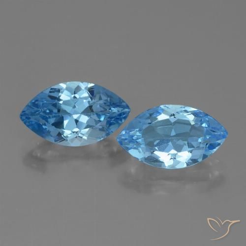 7.74 ct Loose Swiss Blue Topaz, 14 x 8.2 mm Marquise Cut From Brazil, Photo A