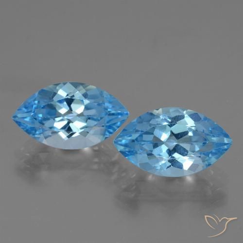 8.81 ct Loose Swiss Blue Topaz, 13.9 x 8.2 mm Marquise Cut From Brazil, Photo A