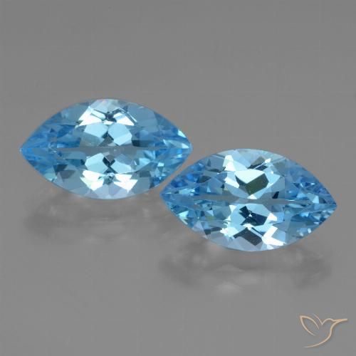 8.02 ct Loose Swiss Blue Topaz, 14.2 x 8.1 mm Marquise Cut From Brazil, Photo A