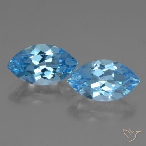8.33 ct Loose Swiss Blue Topaz, 13.9 x 8.1 mm Marquise Cut From Brazil, Photo A