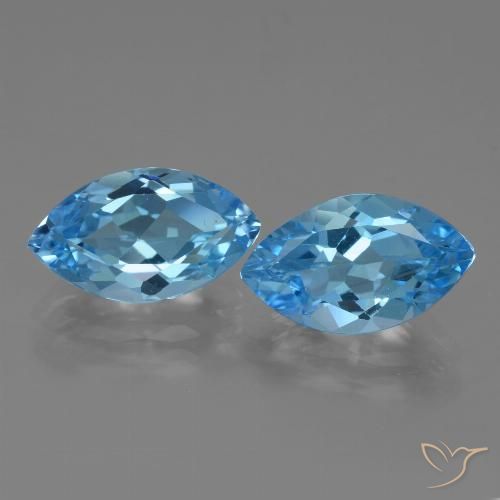 8.43 ct Loose Swiss Blue Topaz, 13.9 x 8.2 mm Marquise Cut From Brazil, Photo A
