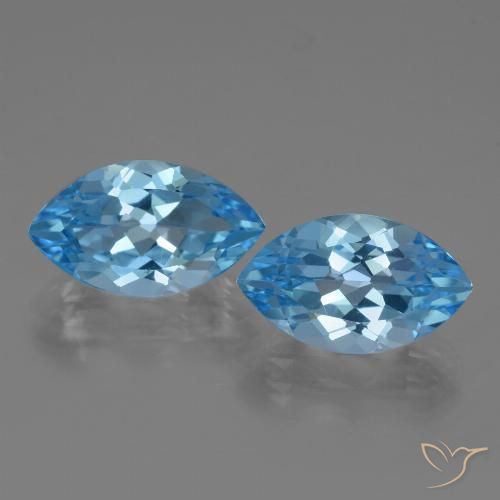 8.63 ct Loose Swiss Blue Topaz, 13.7 x 8.1 mm Marquise Cut From Brazil, Photo A