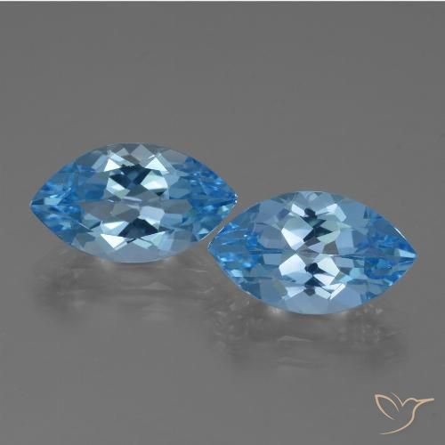 8.21 ct Loose Swiss Blue Topaz, 13.9 x 8.1 mm Marquise Cut From Brazil, Photo A