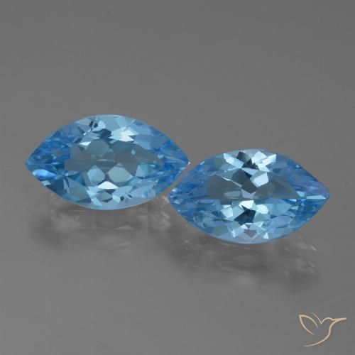 7.4 ct Loose Swiss Blue Topaz, 13.6 x 7.9 mm Marquise Cut From Brazil, Photo A