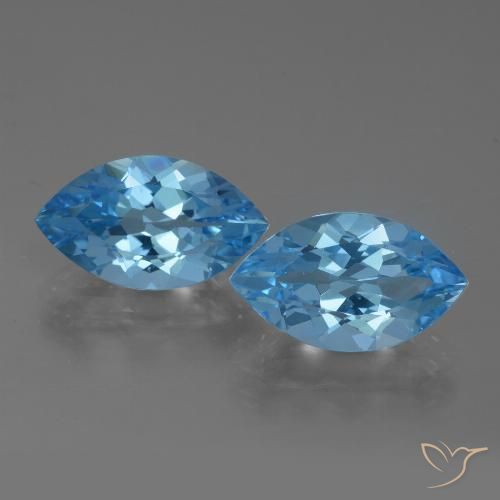 8.33 ct Loose Swiss Blue Topaz, 14 x 8.1 mm Marquise Cut From Brazil, Photo A