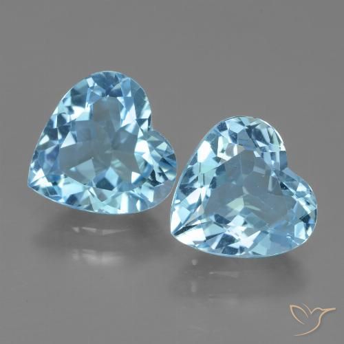 Topacio Corazón a juego de 2 piezas en tamaño 9,1 x 9,1mm, peso 5,3 ct en total / promedio. 2,65 ct cada uno, Azul Cielo en claridad vvs, piedra preciosa natural , dureza de Mohs 8 Adecuado para joyas de uso diario, Piedra dorada, Photo A