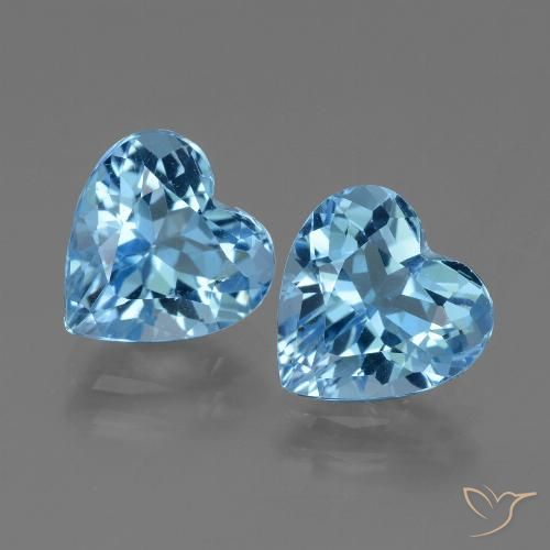 5.93 ct Swiss Blue Topaz, 9 x 9 mm Heart Cut From Brazil, Photo A