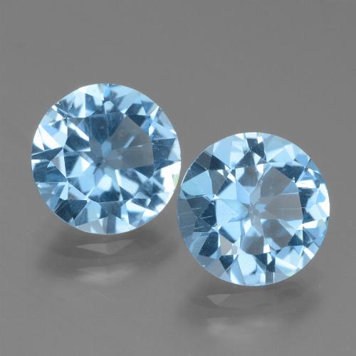 Topacio Circular a juego de 2 piezas en tamaño 9,1mm, peso 5,89 ct en total / promedio. 2,95 ct cada uno, Celeste en claridad vvs, piedra preciosa natural , dureza de Mohs 8 Adecuado para joyas de uso diario, Piedra del zodiaco Sagitario, Photo A