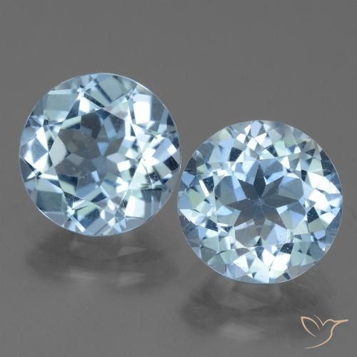 2 Stück runder blauer Topas in der Größe 9,2mm, Gewicht 6,27 ct gesamt / durchschn. Je 3,14 ct, Swiss Blue in VVS-VS Reinheit, Natürlicher Edelstein, Mohs-Härte 8 Geeignet für den täglichen Gebrauch im Schmuck , Traditioneller August-Geburtsstein, Photo A