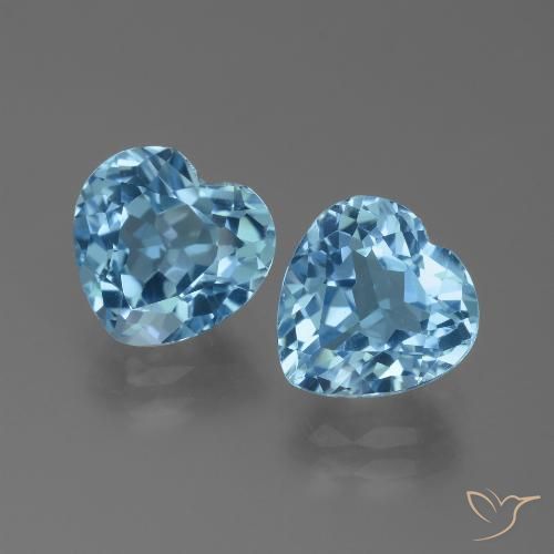 Topacio Corazón a juego de 2 piezas en tamaño 9 x 8,8mm, peso 6,3 ct en total / promedio. 3,15 ct cada uno, Azul Suizo en claridad vvs, piedra preciosa natural , dureza de Mohs 8 Adecuado para joyas de uso diario, Piedra natal de noviembre, Photo A