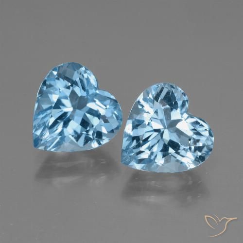 6.15 ctw Blue Topaz Gemstones, Topaz Gems in Heart Facet Shape for Sale.