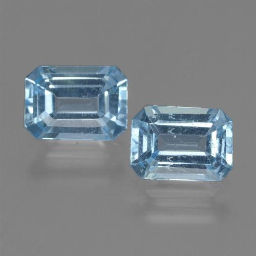 2 Stück octagonschliff blauer Topas in der Größe 7,1 x 5,2mm, Gewicht 2,29 ct gesamt / durchschn. Je 1,15 ct, Swiss Blue in VS Reinheit, Natürlicher Edelstein, Mohs-Härte 8 Geeignet für den täglichen Gebrauch im Schmuck , Sternzeichen Schütze, Photo A