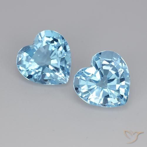 6.37 ct Loose Sky Blue Topaz, 9.1 x 9.2 mm Heart Cut From Brazil, Photo A