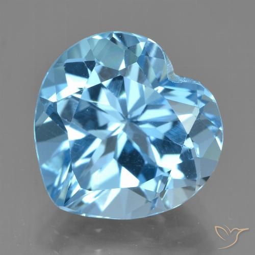 9.12 ct Loose Swiss Blue Topaz, 12.8 x 13.1 mm Heart Cut From Brazil, Photo A