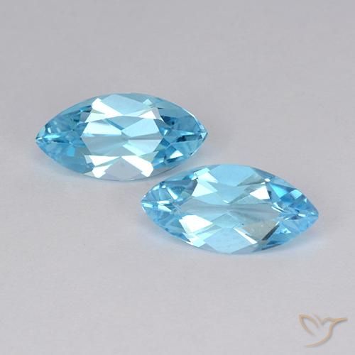2 pezzi topazio blu Taglio marquise abbinato di dimensioni 10,2 x 5,1mm, peso 2,51 ct totali / media. 1,26 ct ciascuno, giallo in purezza VVS-VS, gemma naturale , durezza Mohs 8 adatto per gioielli da indossare ogni giorno , Pietra zodiacale Sagittario, Photo A