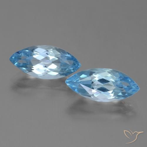 7.51 ct Loose Swiss Blue Topaz, 15 x 6.7 mm Marquise Cut From Brazil, Photo A