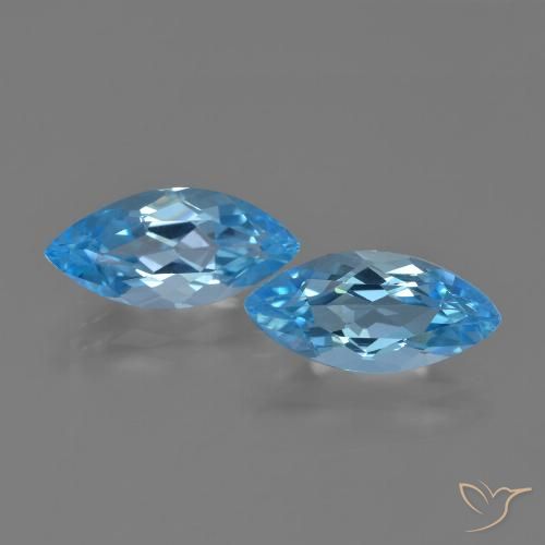 2 pièces assorties de topaze Bleu Marquise de taille 14,9 x 7mm, poids total de 7,54 ct / moyenne de 3,77 ct chacune, Bleu Suisse avec pureté vvs-vs, pierre gemme naturelle , dureté de Mohs 8 convient aux bijoux de tous les jours, pierre de sagesse, Année de la pierre précieuse du cheval, Photo A
