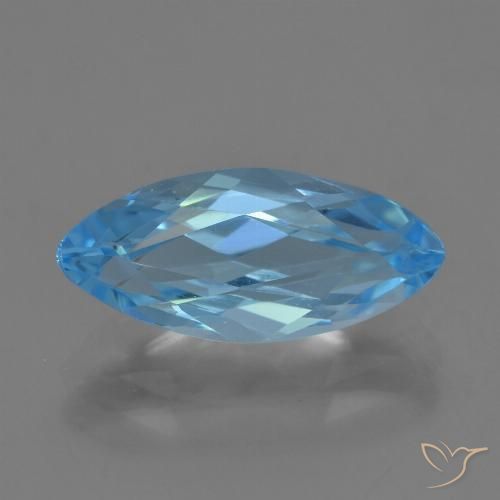 3.92 ct Loose Swiss Blue Topaz, 15.1 x 6.8 mm Marquise Cut From Brazil, Photo A