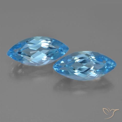 7.66 ct Loose Swiss Blue Topaz, 15 x 6.9 mm Marquise Cut From Brazil, Photo A