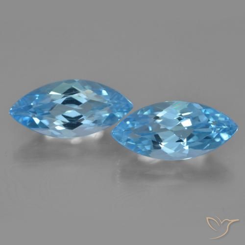7.46 ct Loose Swiss Blue Topaz, 15 x 7.1 mm Marquise Cut From Brazil, Photo A