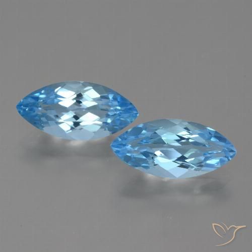 7.17 ct Loose Swiss Blue Topaz, 14.8 x 7.1 mm Marquise Cut From Brazil, Photo A