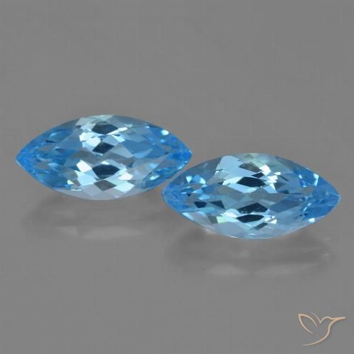 7.95 ct Loose Swiss Blue Topaz, 15 x 7.2 mm Marquise Cut From Brazil, Photo A