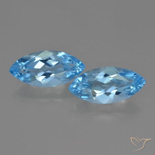 7.06 ct Loose Swiss Blue Topaz, 14.9 x 7.1 mm Marquise Cut From Brazil, Photo A