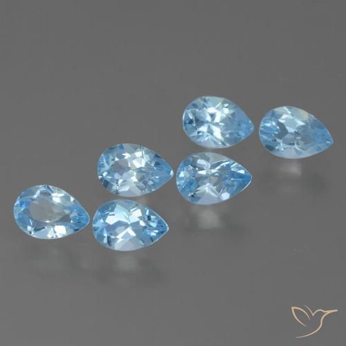 6 Stück birnenschliff blauer Topas Set aus Brasilien - Gewicht 3,17 ct total / Durchschn. je 0,53 ct, Größe 6 x 4,1mm, Farbe: Baby blau, Mohs-Härte 8 Geeignet für den täglichen Gebrauch im Schmuck, Symbolisiert gute Gesundheit, Photo A