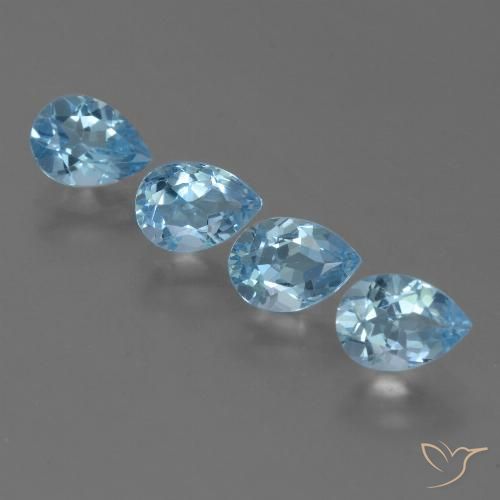 Lote de Topacio Pera de 4 piezas 7,1 x 5,2mm - Peso total de 3,74 ct / promedio. 0,94 ct cada uno, Color: Azul Suizo, Dureza Mohs 8 Adecuado para joyas de uso diario, Viernes de piedras preciosas, Photo A