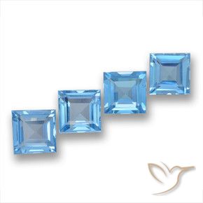 7.25 ctw Blue Topaz Stones, Natural Topaz in Square Step-Cut Shape for Sale