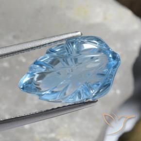 8.99 ct Blue Topaz Stone, Natural Topaz in Carved Leaf Shape for Sale