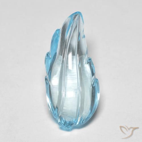 7.33 ct Blue Topaz Stone, Natural Topaz in Carved Leaf Shape for Sale
