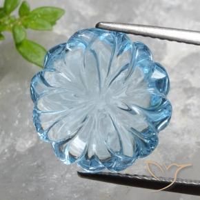 8.55 ct Blue Topaz Stone, Natural Topaz in Carved Flower Shape for Sale