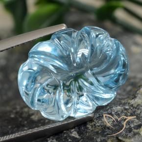 11.77 ct Blue Topaz Stone, Natural Topaz in Carved Flower Shape for Sale