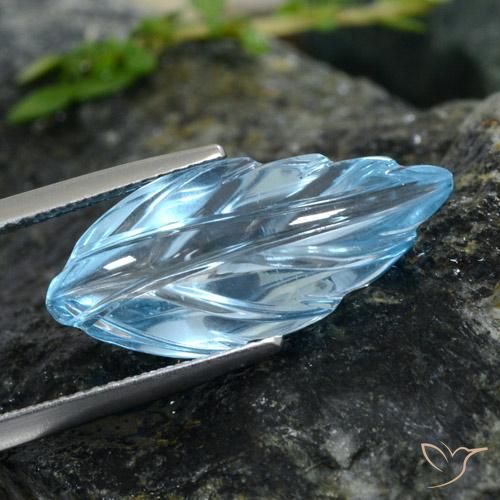 10.62 ct Blue Topaz Stone, Natural Topaz in Carved Leaf Shape for Sale
