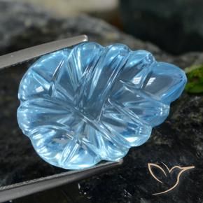 14.95 ct Blue Topaz Stone, Natural Topaz in Fantasy Carved Leaf Shape for Sale