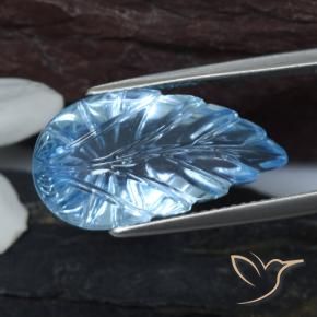 14.78 ct Blue Topaz Stone, Natural Topaz in Fantasy Carved Leaf Shape for Sale