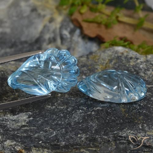 20.63 ctw Blue Topaz Stones, Natural Topaz in Carved Leaf Shape for Sale