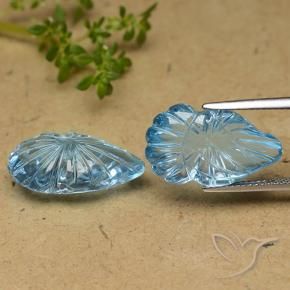 24.81 ctw Blue Topaz Stones, Natural Topaz in Carved Leaf Shape for Sale