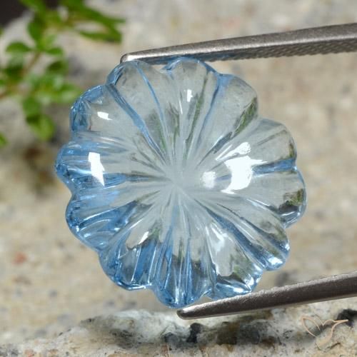 12.02 ct Blue Topaz Stone, Natural Topaz in Carved Flower Shape for Sale