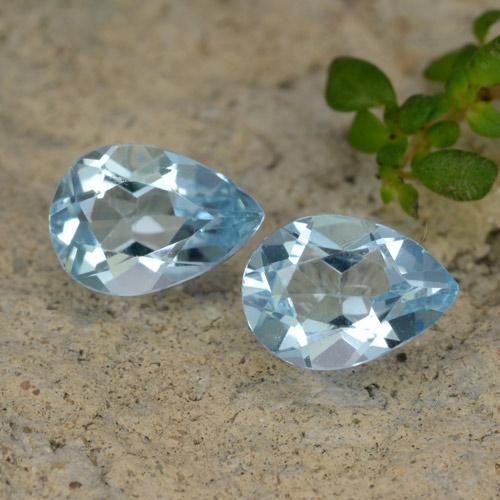 Topacio Pera a juego de 2 piezas en tamaño 7 x 5,1mm, peso 1,65 ct en total / promedio. 0,83 ct cada uno, Celeste en claridad vvs-vs, piedra preciosa natural , dureza de Mohs 8 Adecuado para joyas de uso diario, Piedra natal de noviembre, Photo A