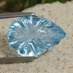 11.15 ct Blue Topaz Stone, Natural Topaz in Fantasy Carved Leaf Shape for Sale
