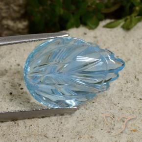 8.57 ct Blue Topaz Stone, Natural Topaz in Fantasy Carved Leaf Shape for Sale